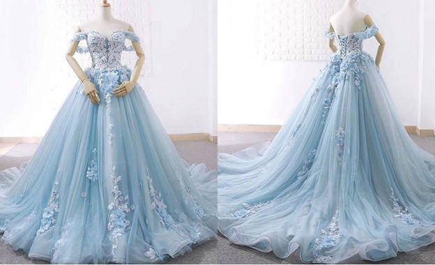 Váy cưới voan xanh coban tùng rộng  Cho thuê áo cưới soiree Gò Vấp