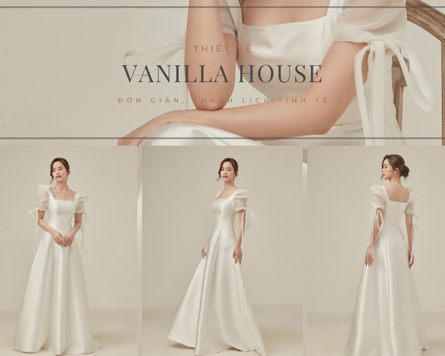váy cưới cô dâu cổ vuông tay dài đính cúc vải, đầm trắng thiết kế dạ hội  sang trọng - Áo cưới | ThờiTrangNữ.vn